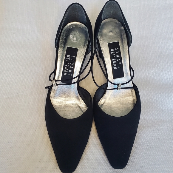 Stuart Weitzman 'Guipure' black strappy and crystal D'Orsay heels Size 6.5B - Picture 2 of 8